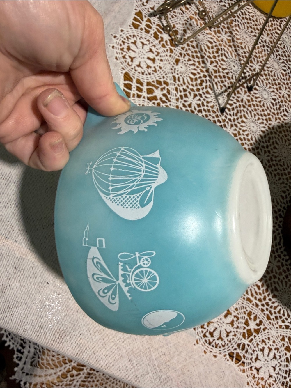 Turquoise PYREX promo Hot Air Balloon 441 cinderella mixing bowl chip and dip - Picture 12 of 13